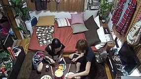 asian amateur receives blowjob and creampie