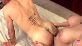 A guy brings a brunette home to humiliate him and fuck him with a strapon