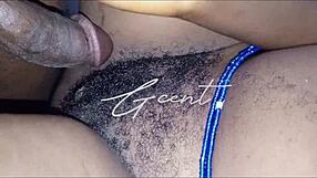 Intense close up of passionate hairy sex in missionary position with dripping wet pussy