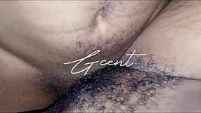 Intense close up of passionate hairy sex in missionary position with dripping wet pussy