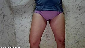 Chubby Mature Woman Pees in Panties While Standing in Shower