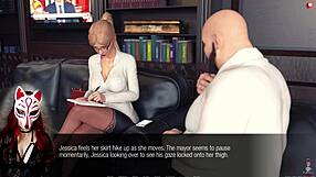 I watch the news reporter in stockings on the street.