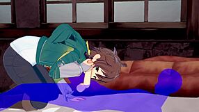 There is a free Japanese anime game porn with scenes of Kazama and how he sucks