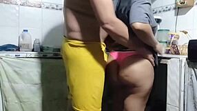 teen brunette gets fucked in kitchen with oral creampie and cumshot