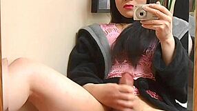 surprise shaved shemale babe in handjob masturbation leads to cumshot