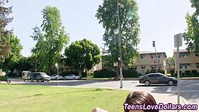 Real amateur teen rides cock outdoors in hardcore blowjob session.