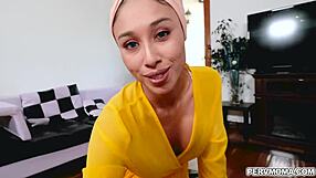 arab milf cali lee gets horny and gives her stepson alex jett a tasty blowjob, swallowing all his cum