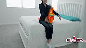 petite stepsis in construction costume gets caught with cock.