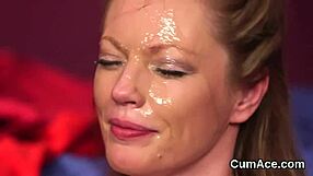 Unusual Hottie Receives Cumshot Facial and Bukkake in POV Blowbang