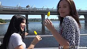 Unbelievable! Skinny Brunette Seduced for Anal with Classy Milf Couple!