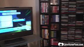 The hot brunette slips on socks before her solo teasing session, her shaved pussy aching for attention.