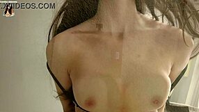 Wow, Skinny Brunette Teases On Glass Table!