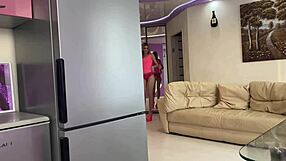 blonde gets fucked with a strap-on while sucking tits and cumming.