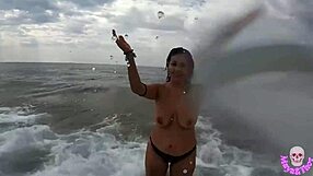 Hot Sexual intercourse with fun couple at the beach with camera