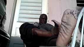 Bear Black Master Shows Big Feet After Work, Needs Slave