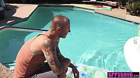 Bisexual Teens in Bikinis Engage in Outdoor Pool Group Fuck