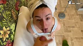 Horny Bitch Sucks New Phone with Big Natural Tits