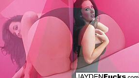 Jayden jaymess in the bathtub, nude and solo, teasing her big tits