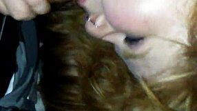 busty ginger sucks black dick, chubby tits bouncing