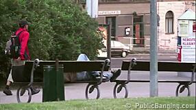 pretty teens dare public sex threesome by city statue