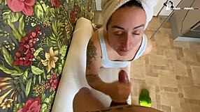 Horny Bitch Sucks New Phone with Big Natural Tits