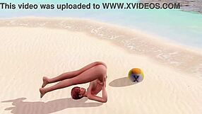 Honoka poses nude on the beach.