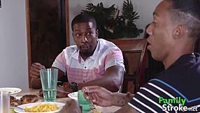 Black family group sex on a dirty dinner out