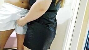 Amateurs in long stockings rub dick doggy style with nerd dryhumping