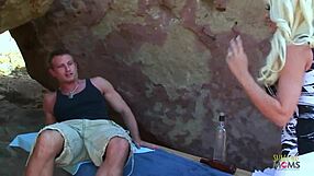 Blonde Big Boobs Honey Fucks Dude by Rocks with Facial Finish