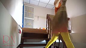 Velma Dinkley in Yellow Pantyhose Performs Solo at Old House Stairway