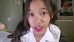 Does the naughty school girl hide her petite tits under that uniform