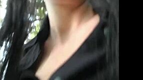 Exhibitionist with big natural tits exposes herself at the park