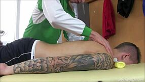 Twink gets blowjob and bareback in gay massage.