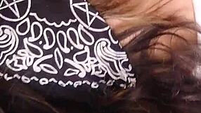 Old masked person gives intense blindfolded blowjob