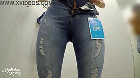 trying on jeans in the changing room with big ass