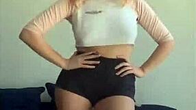 Blonde's titties bounce during sexy workout