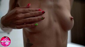 young girl explores her boobs in kinky closeup