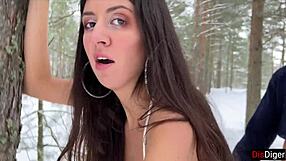 Hot girl wanted to have sex in the snow forest on public