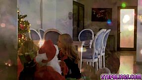 stepsiblings sharing stepbro's cock, licking his big prick in bedroom