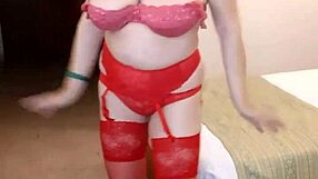 Mariaold Milf Plays BBC Dildo In Red Stockings!