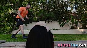 Latina teen slut gets facial in threesome blowjob!