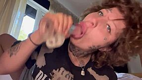 Tatted Girl Cries During Rough Blowjob and Dildo Suck