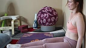 in yoga lesson 359, a mature milf femdom with big ass and small tits teaches a european babe amateur how to stretch her ass