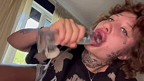 Tatted Girl Cries During Rough Blowjob and Dildo Suck