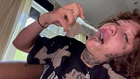 Tatted Girl Cries During Rough Blowjob and Dildo Suck