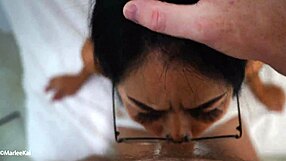 Asian Girlfriend's Glasses Soaked in Cum After Rough Blowjob