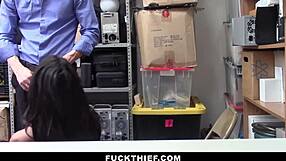 This Latina teen with dark hair got caught hiding items in the garage. She had to face a rough lesson from a monster cock.