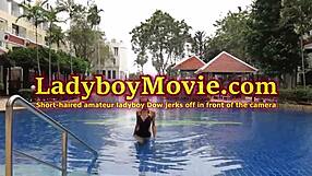 Ladyboy Dow Strokes Her Cock Outdoors in Hot Solo Action