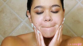 Super Cute Brunette Teen Enjoys Hot Shower in Casting Interview with MILF Mommy