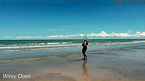 Wife Playing Nude Football Public Clothed Beach!